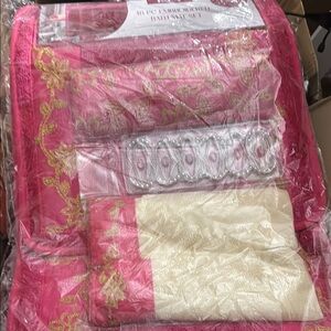 Pink and Cream Embroidered Fabric Set